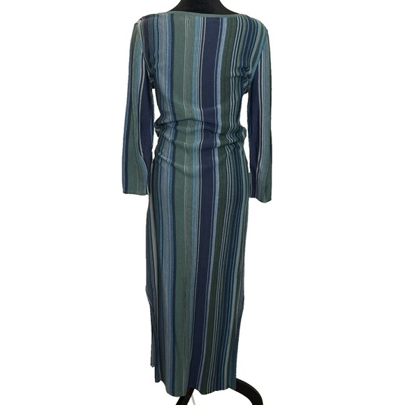 Peruvian Connection Pima Cotton Midi Dress Knit Pencil Striped Blue Green XS - Picture 7 of 10